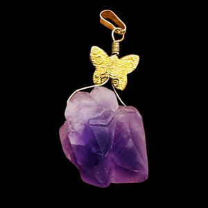 Amethyst Natural Crystal 14K Gold Filled Pendant | 1 1/2" Long | Purple |