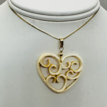 Load image into Gallery viewer, Heart Shape Delicate Carved Bone 14K Gold Filled Pendant| 1 3/4&quot; Long | Cream |
