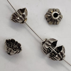 Adorable 5 Sea Urchin Sterling Silver Bali Bead Caps (1.7G) 1049