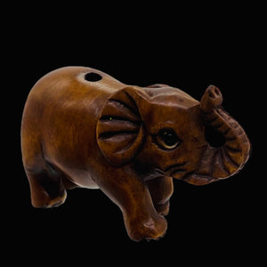 Fantastic Hand Carved Elephant Boxwood Ojime/Netsuke Bead | 24x23x14mm | Brown