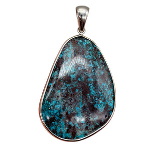 Chrysocolla Sterling Silver Oval Pendant | 2 3/8" Long | Blue | 1 Pendant |