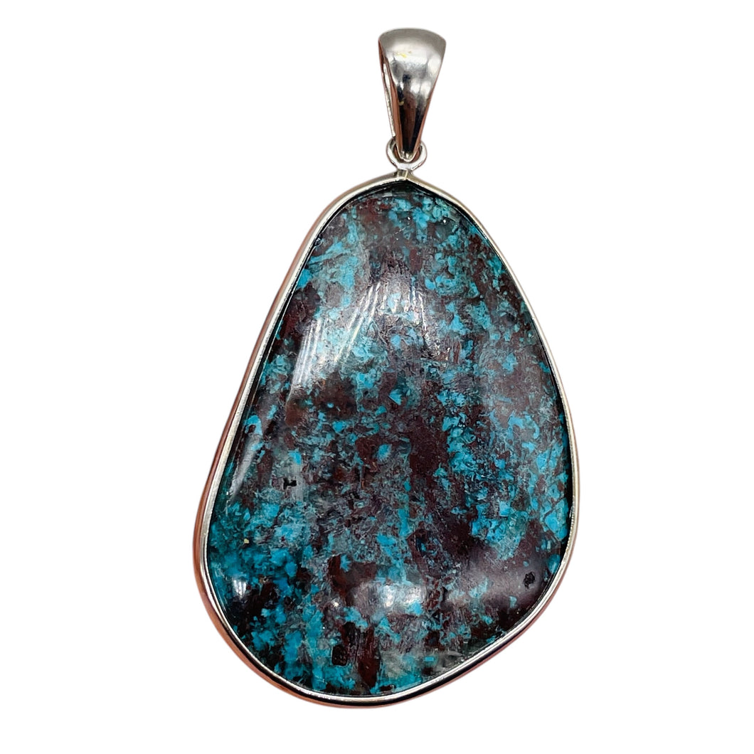 Chrysocolla Sterling Silver Oval Pendant | 2 3/8