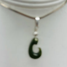 Load image into Gallery viewer, Jade Maori Hai Matau Fishhook Sterling Silver Pendant | Green | 1 1/4&quot; Long |
