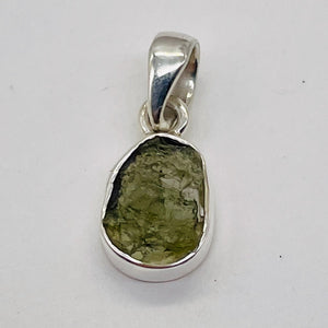 Moldavite 8.6ct Sterling Silver Oval Pendant | 7/8" Long | Green | 1 Pendant |