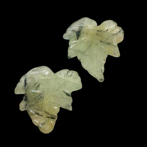 Hand Carved 2 Green Prehnite Leaf Beads W/Dendrites 10532F