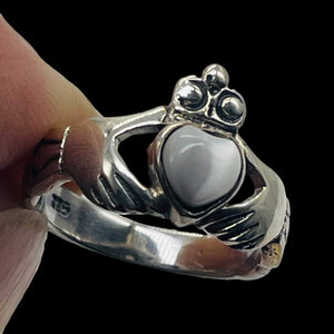 Mother of Pearl Sterling Silver Heart Claddagh Ring | Size 5 | Silver | 1 Ring |