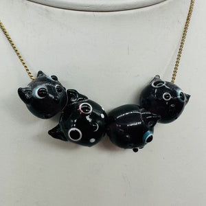 Kitty Cat Ceramic Round Beads | 15mm | Black | 4 Beads |