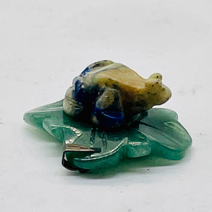 Ribbit 1 Lapis Frog On Aventurine Lily pad Pendant | 28x28.5x11mm | Blue