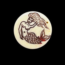 Load image into Gallery viewer, Lovely Scrimshawed Swimming Mermaid 14kgf Pendant | Red, Cream | 1 1/2&quot; Long |
