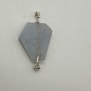 Chalcedony Druzy Designer Cut Sterling Silver Pendant | 2" Long | Blue |