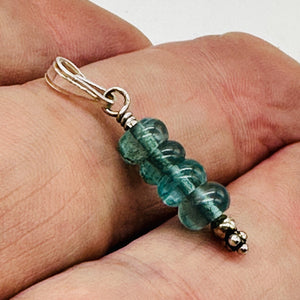 Tourmaline Beads Sterling Silver Pendant | Blue | 1" Long |