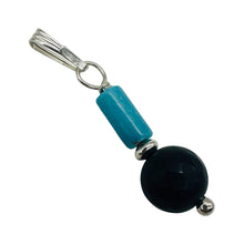 Load image into Gallery viewer, Black Stone Africa Round Bead and Turquoise Sterling Silver Pendant|Black Matte|
