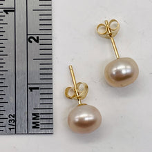 Load image into Gallery viewer, Pearl 14K Gold Stud Round Earrings | 7mm | Rosy Pink | 1 Pair
