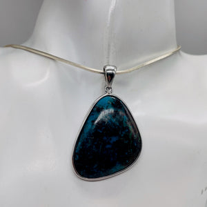 Chrysocolla Sterling Silver Oval Pendant | 2" Long | Blue, Green | 1 Pendant |