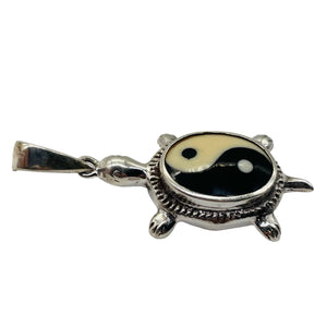 Yin Yang Sterling Silver Turtle Pendant | 1 1/2" Long | White Black | 1 Pendant |