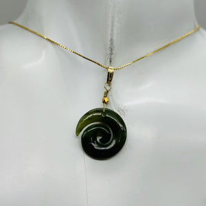 Jade New Zealand Maori Koru Sterling Silver Pendant | Green | 1" Long |