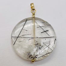 Load image into Gallery viewer, Tourmalinated Quartz Beautiful Round 14K Gold Filled Pendant | 30mm | Disc |
