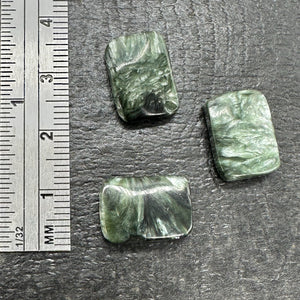 3 Sultry Green Seraphinite 14x10x4mm Rectangle Focal Beads 8688