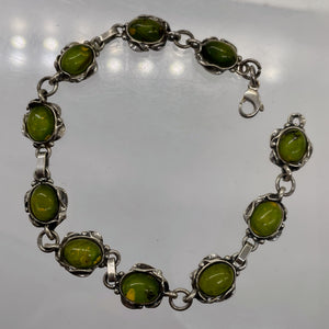 Amber Sterling Silver Bezel Set 8x6mm Stones | 7 1/2" Long | Green | 1 Bracelet|