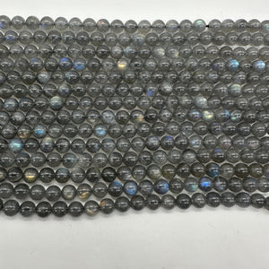 Labradorite AAA Round Bead Strand | 6mm | Gray, Red, Blue Flash | 59/60 Beads |