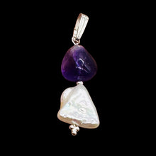 Load image into Gallery viewer, Pearl Triangle and Amethyst Sterling Silver Pendant | 1 1/4&quot; Long | White, Red |
