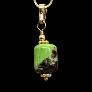 Gaspeite AAA 14K Gold Filled Pendant | 3/4" Long | Green, Brown |