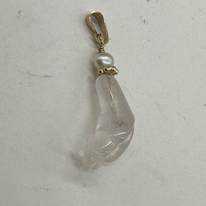 Rose Quartz Lily Flower and Pearl 14K Gold Filled Pendant | 1" Long |