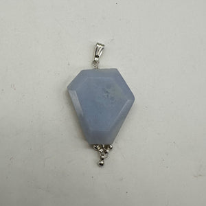 Chalcedony Druzy Designer Cut Sterling Silver Pendant | 2" Long | Blue |