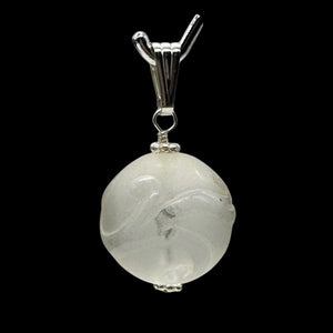 Dragon Carved Quartz Sphere Sterling Silver Pendant Necklace| 20mm| 1 1/4" long|