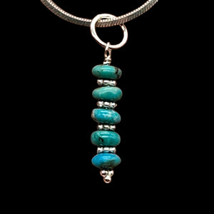Turquoise Natural Rondelles Sterling Silver Pendant | Blue | 1 1/4" Long |