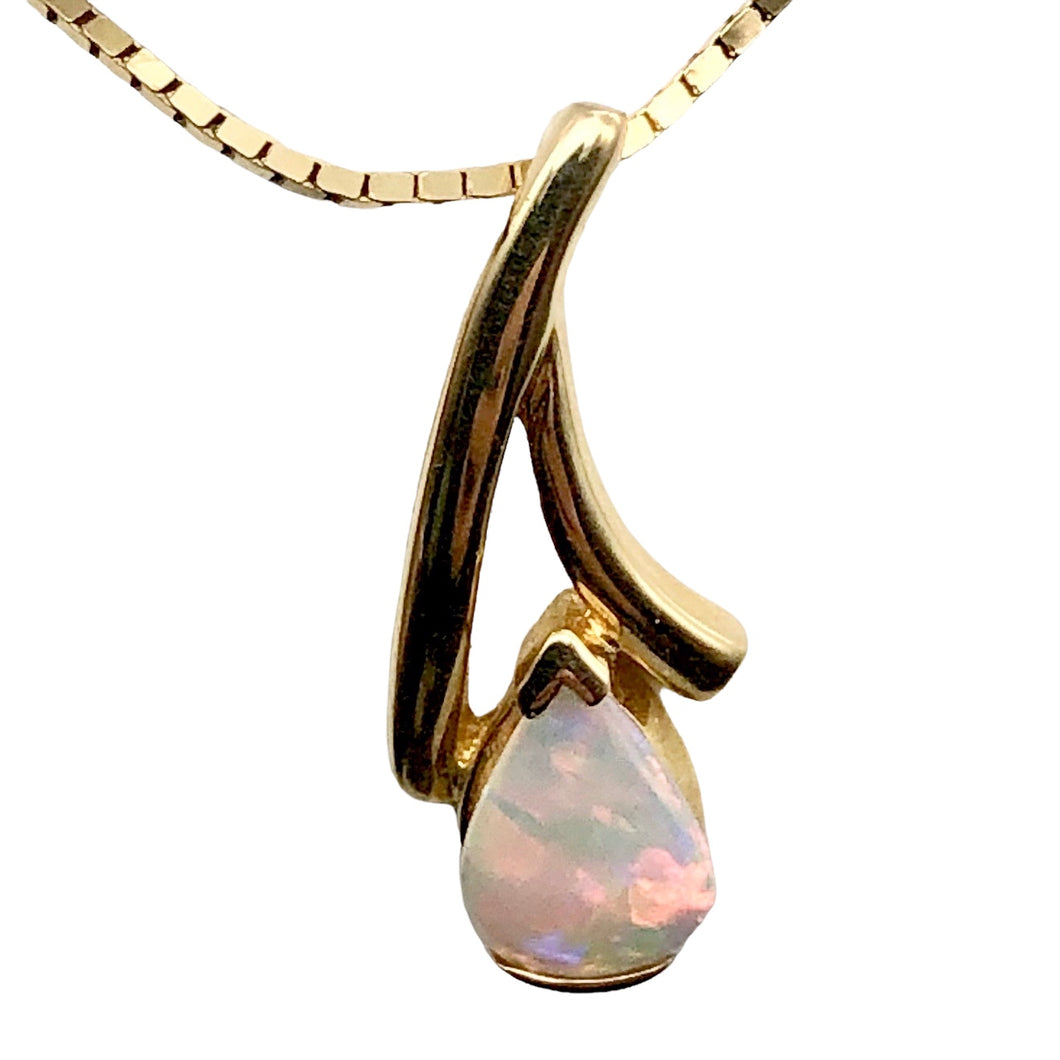 Red and White Fine Opal Fire Flash 14K Gold Pendant