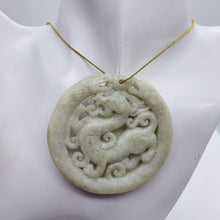 Load image into Gallery viewer, New Jade Carved Dragon Pendant Bead | Round | 2 5/8x1/4&quot; | Pale green | 1 Bead |
