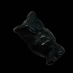 Wisdom Carved Obsidian Owl Animal Bead Figurine | 21x12x9mm | Black