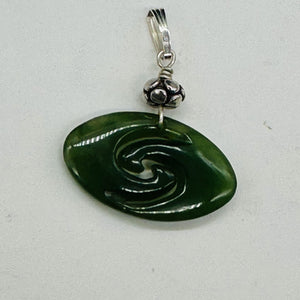 Jade New Zealand Maori Koru Sterling Silver Pendant | Green | 1" Long |