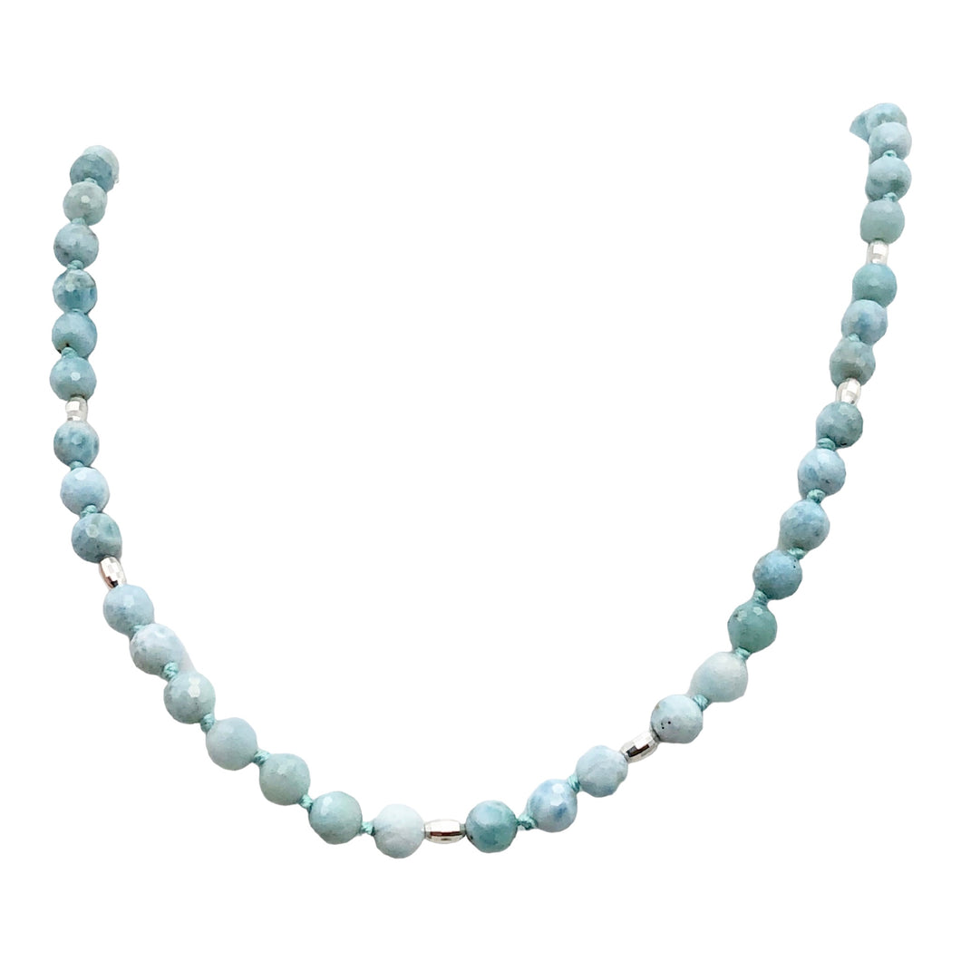 Larimar Faceted Round Bead Sterling Silver Necklace | 21