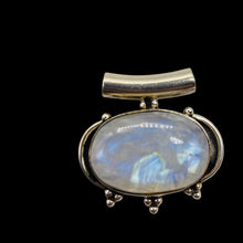 Load image into Gallery viewer, Alluring Rainbow Moonstone Sterling Silver Pendant | Blue White | 1 1/4&quot; long |
