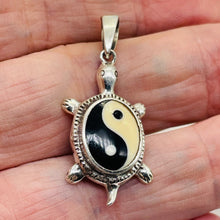 Load image into Gallery viewer, Yin Yang Sterling Silver Turtle Pendant | 1 1/2&quot; Long | White Black | 1 Pendant |
