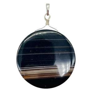 Sardonyx Agate 40mm Coin Sterling Silver Pendant | Black | 2" Long |