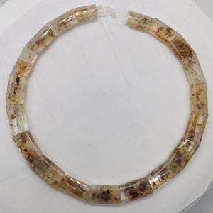 Gold Rutilated Quartz Rectangular Bead Strand | 23x15x7mm| Clear Gold| 19 Beads|