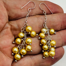 Load image into Gallery viewer, Golden Yellow Freshwater Pearl Designer Earrings | 9 Pearls | 2 1/4&quot; Drop |
