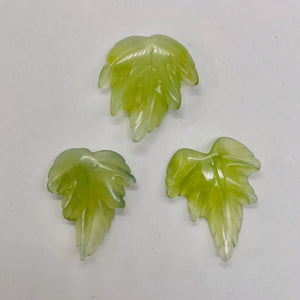 Carved Serpentine New Jade Leaf Bead Set | 23x22x4 to 28x27x4mm | 3 Beads |