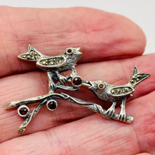 Load image into Gallery viewer, Song Birds Marcasite Sterling Silver Pin | 2&quot; Long | Silver | 1 Sweater Pin |
