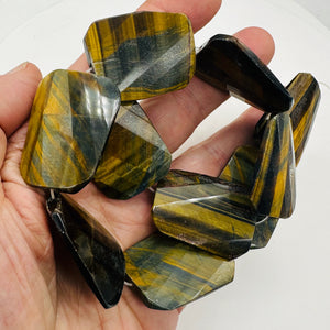 Tiger Eye Rectangle Wavy Bead Parcel | 3 1/4" Long | Bronze, Black | 2 Beads |