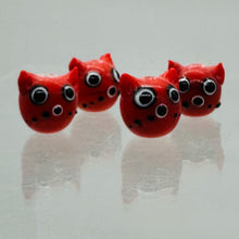 Load image into Gallery viewer, Kitty Cat Ceramic Round Beads | 15mm | Red | 4 Beads |
