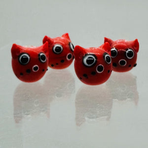 Kitty Cat Ceramic Round Beads | 15mm | Red | 4 Beads |