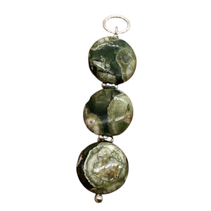 Raintree Rhyolite Jasper Sterling Silver Pendant | 2" Long | Green, Pink |