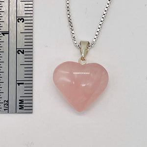 Rose Quartz Heart with Sterling Silver 18" Box Necklace | 7/8" Long | Pink |