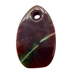 Hand Carved Bloodstone Agate Pendant Bead | 54x33x6mm| Green Red | Oval | 1 Bead