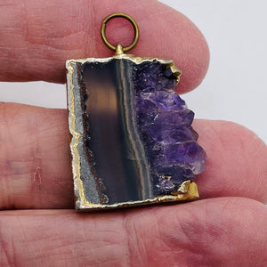 Amethyst Crystal Slice Gold Framed | 1 1/4" Long | Purple Clear | 1 Pendant |