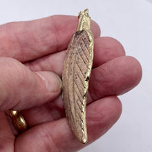 Load image into Gallery viewer, Jasper Carved Gold Trim Leaf Pendant | 3&quot; Long | Beige Mauve | 1 Pendant |
